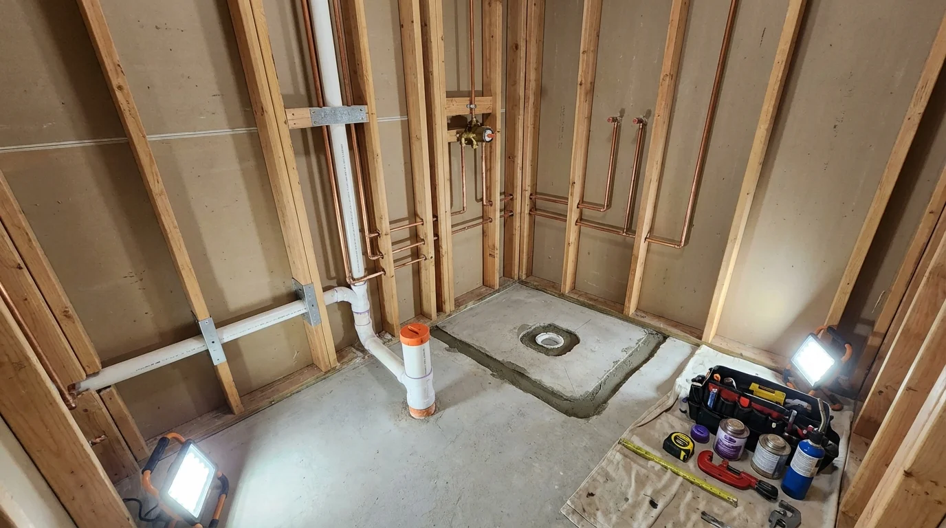 Bathroom rough-in plumbing during remodel by Johns Plumbing LLC in Meridian