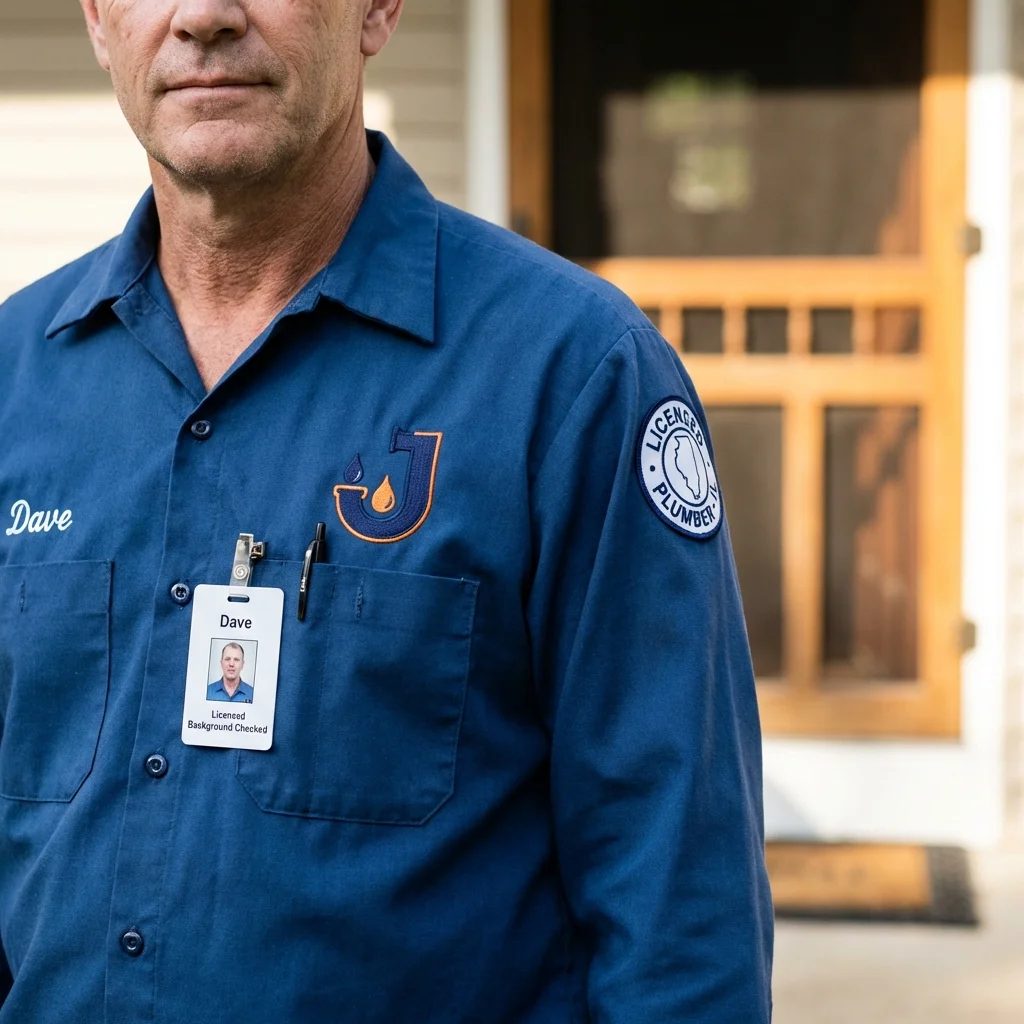 Licensed plumber showing ID badge in Meridian, ID